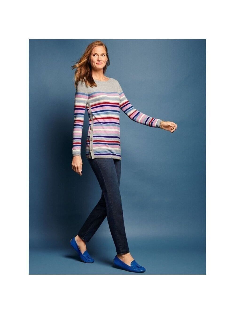 Talbots Multi-Stripe Side Button Sweater Size XS